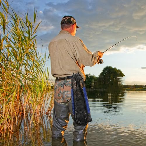 Noamus Floating Fishing Net, 35" Fishing Landing Net with Collapsible Telescopic Pole Handle, Rubber Coated Mesh Folding Fly Fish Net for Salmon Steelhead Bass Trout Walleye Kayak, Fresh Salt Water