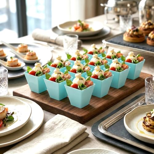 Restaurantware 2 oz Square Blue Plastic Baby Mini Kova Cup, 100 Pack - color: Baby Blue, size: 2 oz