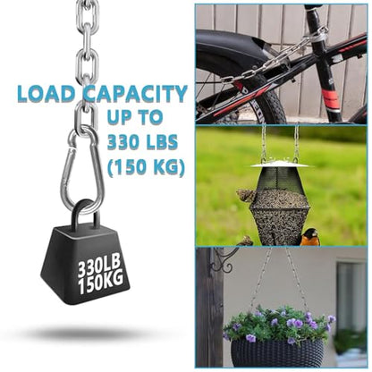 Heavy Duty Stainless Steel Chain, Hanging Safety Link Chain Fitness Chain Weight Lifting Chains with Carabiners for Home Gym Hammock Swing Hanging Chair Punching Bags - color: 2 Stainless Steel Chain + 4 Carabiners