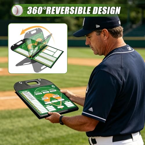 Magnetic Coaching Board – Foldable Dugout Display with Carry Handle, Leather-Covered Double-Sided Strategy & Lineup Planner for Baseball, Softball and Soccer - style: Baseballl