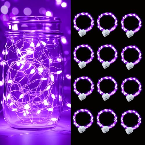 pozzolanas 12 Pack Purple Battery Operated String Lights - 7ft Waterproof Fairy Lights with 20 LEDs for Home, Mason Jar, Party, Wedding, Halloween, Christmas Decorations - color: Purple, size: 12 Pack