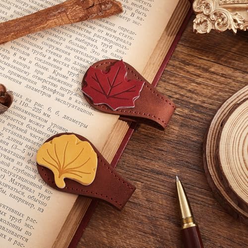2PCS Vintage Magnetic Leather Bookmark, Leather Magnetic Bookmarks for Women, Magnetic PU Bookmarks Clip Book Accessories, Ginkgo & Maple Leaf - style: Ginkgo & Maple Leaf