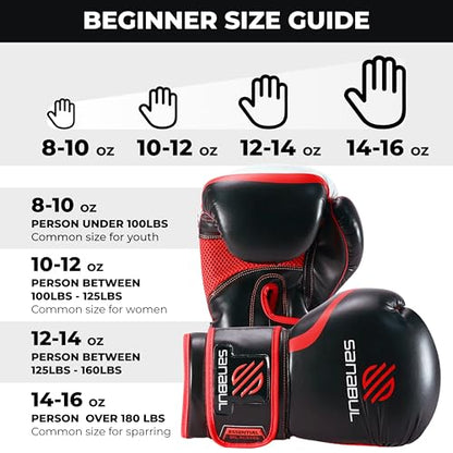 Sanabul Essential Gel Boxing Gloves for Men & Women, Kickboxing MMA, Muay Thai Gloves and Heavy Bag Training Punching & Sparring - color: Black/Red, size: 12 oz