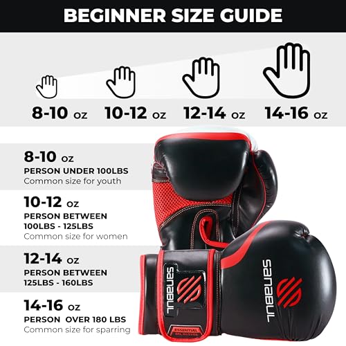 Sanabul Essential Gel Boxing Gloves for Men & Women, Kickboxing MMA, Muay Thai Gloves and Heavy Bag Training Punching & Sparring - color: Black/Red, size: 12 oz