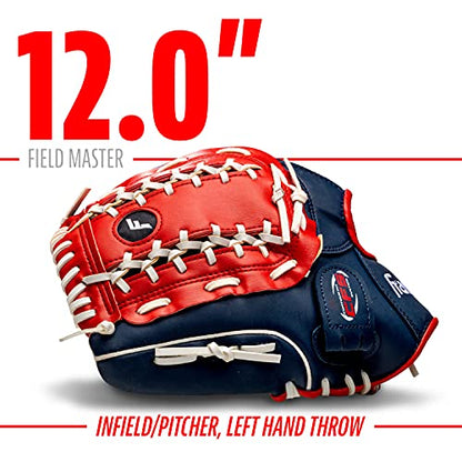 Franklin Sports Field Master Baseball + Softball Glove - Field Master Adult + Youth Baseball + Softball Mitt - Men's + Women's Gloves - color: Red/White/Blue, style: 12" - Trapeze Web