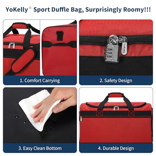 20 inch Sport Duffle Bag for Men, Red | 40L Gym Bag, Weekender Duffel Bag, Travel - color: Red