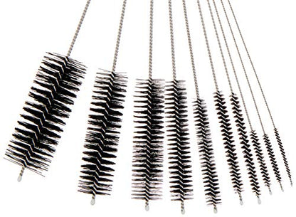 Pipe Cleaners Homewinner 8 inch Nylon Bottle Straw Cleaning Brush Set Stainless Steel Handle Flexible Tube Brushes Multiple Size, Set of 10