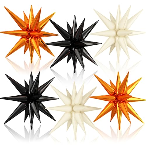 Black Orange Cream White Star Balloons, 6PCS 22 Inch Foil Explosion Balloon - color: Black Orange Cream