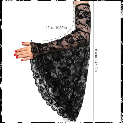 Lusofie Black Lace Sleeves Gothic Victorian Lace Arm Sleeve Vampire Sleeves