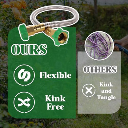 Female to Female Short Garden Hose Adapter 3FT,Hose Reel Connecting Hose | Stainless Steel Hose Leader Connector for Hose Reel,Flexible,Kink-Free & No Leak Outdoor Water Pipe Extension - size: 3FT