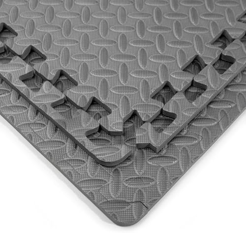 Interlocking Puzzle Exercise Mat, EVA Foam, 20" x 20", 1 cm Thick, Black, 24 Pieces, 64 Sq Ft, for Home Gym, Fitness Equipment and Play Areas (24, Grey) - color: Grey