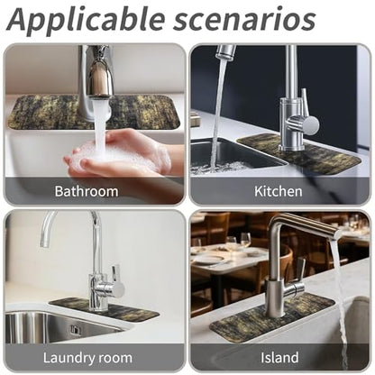 Kitchen Sink Splash Guard，Black and gold-1 Faucet Mat Sink Gadgets-Super Absorbent Fast Drying Mat Drip Catcher for Kitchen, Bathroom,Sink Mat, Dish Drying Mat, Bathroom(15" X 5.5" ) - color: Black and gold-1