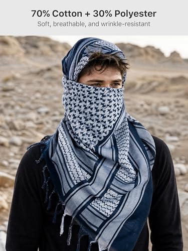 FREE SOLDIER Scarf Military Shemagh Tactical Desert Keffiyeh Head Neck Scarf Arab Wrap with Tassel for Men Women - color: Blue Gray