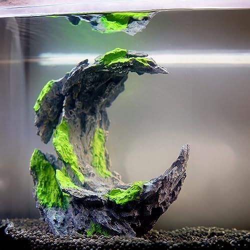 Allcolor Aquarium Rock Decor, Moon Valley Aquascape for 10+ Gallon Tanks | A moon-shaped rock arch creates an open centerpiece with room for fish to pass through. - style: Moon Valley