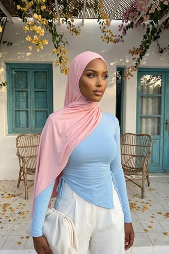 Aisha's Design Neck-Covering Practical Jersey Hijab with Built-In Ninja Bonnet - color: Powder