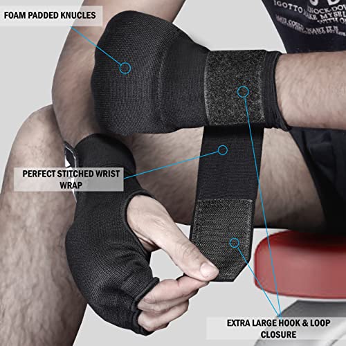 Slip on Boxing Hand Wraps Padded Thick Knuckle Inner Gloves 36 inches Elastic Wrist Strap Quick Wrap Under Mitts for Martial Arts, Muay Thai, MMA, Kickboxing Men Womem - color: Black, size: Small