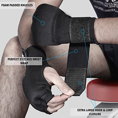 Slip on Boxing Hand Wraps Padded Thick Knuckle Inner Gloves 36 inches Elastic Wrist Strap Quick Wrap Under Mitts for Martial Arts, Muay Thai, MMA, Kickboxing Men Womem - color: Black, size: X-Large
