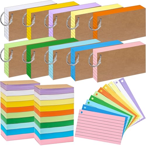 2000 PCS Index Cards 3x5 Inches Colored Flash Cards with Ring Lined Flashcards Ruled Index Cards Notecards Study Cards Note Cards for Studying Learning School College, 10 Colors - color: Multicolored, size: 3 x 5 inches
