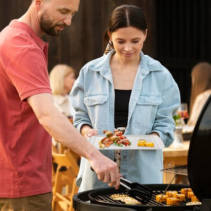 LEHAHA Grilling Prep and Serve Trays, Melamine BBQ Tray for Raw and Cooked Food, Food Serving Platter and plate for Outdoor Party,Large Melamine Serving Platter, Set of 2, 17.2 x 10.5'',Blue and White - color: Blue and White