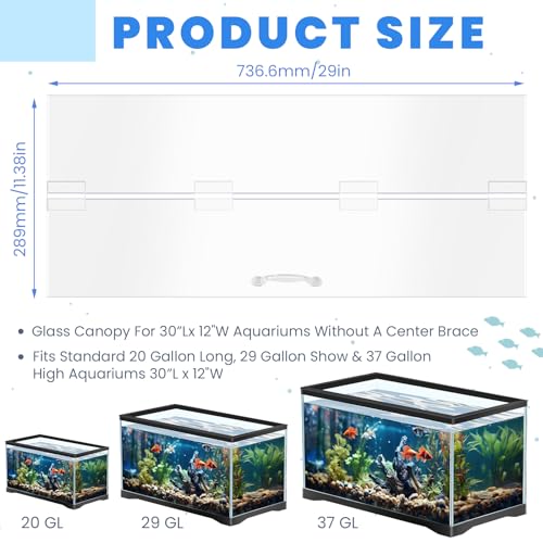 Sieral Aquarium Lids Polycarbonate Canopy with LED Light Without Center Brace Aquariums Cover Fish Tank Lid with a Hook Knife(Black,30x12in) - color: Clear, size: 30x12in