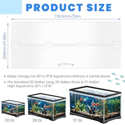 Sieral Aquarium Lids Polycarbonate Canopy with LED Light Without Center Brace Aquariums Cover Fish Tank Lid with a Hook Knife(Black,30x12in) - color: Clear, size: 30x12in