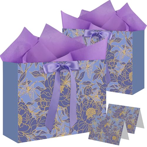 woric 2 Pcs Purple Gift Bag with Handle, 13.7" Birthday Gift Bags for Women - color: Purple
