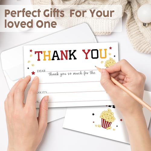 Kids Thank You Cards with Envelopes, Movie Night Theme Fill in the Blank Thank You Notes for Kids, Toddler Stationery Set, Ideal for Birthday Party, Graduation & School Gag Gifts - B10 - color: Movie Night Style
