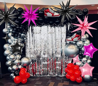 21 Pcs Star Balloons,22/18/10 Inch Star Foil Mylar Balloon - color: Black Pink Hot Pink