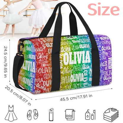 Custom Name Dance Bag, Bright Colorful Red Green Purple Sequins Glitter | Personalized Name Gymnastics Sport Cheerleader Bag, Barrel Ballet Duffel Tote Women - color: Bright Colorful