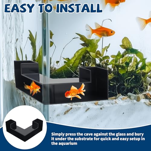 Aquarium Underground Corner Tunnel, Fish & Shrimp Hideout, 2 Pack (Black)