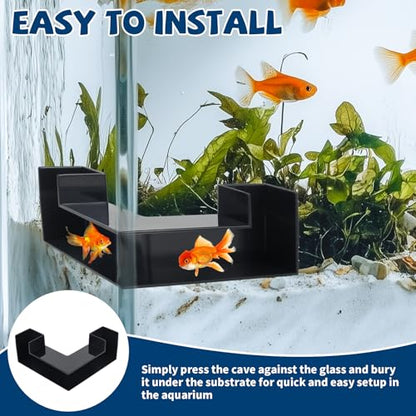 Aquarium Underground Corner Tunnel, Fish & Shrimp Hideout, 2 Pack (Black)