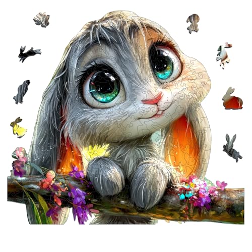 Ruikiyart Wooden Bunny Puzzles for Kids 200 Pieces,Animal Shaped Puzzles - color: Cute Rabbit, size: 200PCS