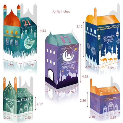 OASHISU 30 PCS 3D Ramadan Eid Mubarak Treat Boxes with Number Stickers, for Eid Mubarak Goodie Paper Boxes,Ramadan Kareem Box, School Classroom Party Favor Decorations