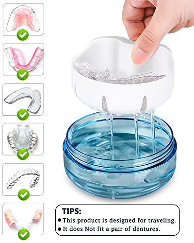 Denture Case, Definitely No-Leak Denture Bath Box for Traveling Perfectly, Denture Cup with Strainer & Magnetic Mirror, Completely Clean Care for Retainer, Mouth Guard, & Denture - color: White