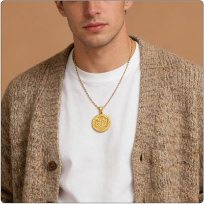 Fashion Plated 18K Gold Allah Pendant Round Necklace,22" Box Chain