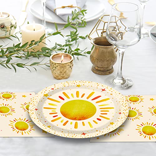 96 Pieces First Trip Around The Sun Decorations Sunshine Birthday Party Plates Boho Sun Disposable Plates Napkins Folks Paper Tableware Set for 1st Trip Around The Sun Birthday Girls Boys Supplies - style: Boho Sun