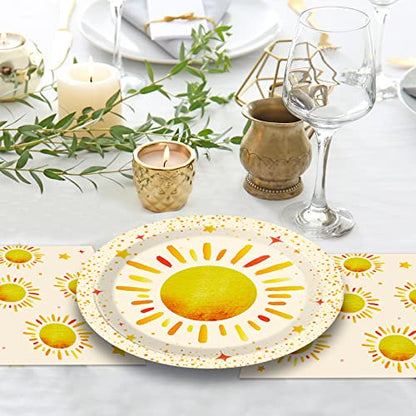 96 Pieces First Trip Around The Sun Decorations Sunshine Birthday Party Plates Boho Sun Disposable Plates Napkins Folks Paper Tableware Set for 1st Trip Around The Sun Birthday Girls Boys Supplies - style: Boho Sun