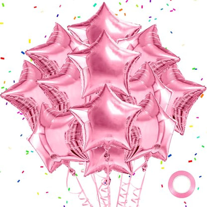 Pink Balloons Star Balloons Pink Foil Balloon Set Mylar Helium Metallic 12pcs 18 Inch Birthday Decorations Room Decor 2026 Party Decorations Baby Shower Anniversary Wedding - style: Pink