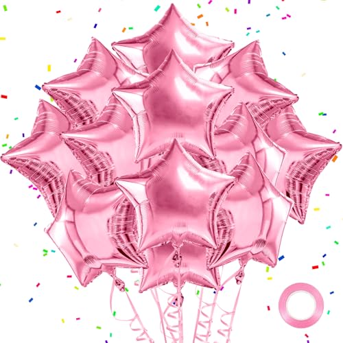 Pink Balloons Star Balloons Pink Foil Balloon Set Mylar Helium Metallic 12pcs 18 Inch Birthday Decorations Room Decor 2026 Party Decorations Baby Shower Anniversary Wedding - style: Pink