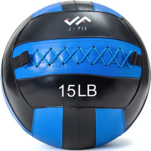 JFit Wall Ball – Premium Soft Weighted Exercise Ball for Strength, Conditioning, Gym & Home Workouts, 4-30 LB - color: Blue/Black, style: 15 LB