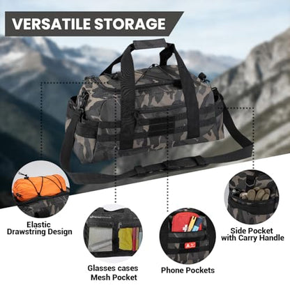 Hannibal Tactical 35L Large Duffle Bag, 3-in-1 Tactical Backpack MOLLE Pack for Sports/Gym/Outdoor, Black Camo - color: Black Camo