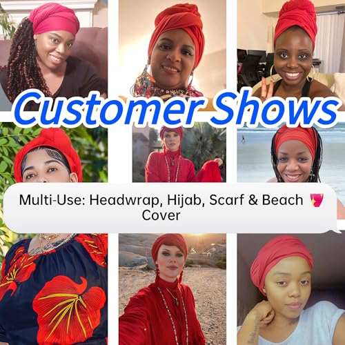 Harewom Head Wraps for Black Women Stretch Head Scarf Long African Hair Wraps Turban Headwraps Jersey Headbands - color: 1pcs -Wine Red