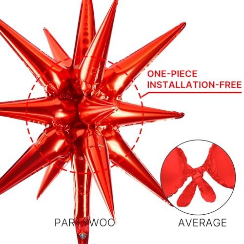 PartyWoo Red Star Spike Balloons 2pcs Explosion Foil Mylar Balloons - color: Red, size: 2 PCS - 42 Inch