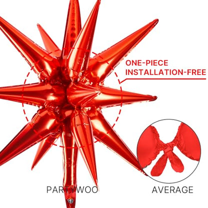 PartyWoo Red Star Spike Balloons 2pcs Explosion Foil Mylar Balloons - color: Red, size: 2 PCS - 42 Inch