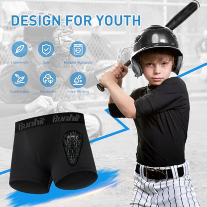 Runhit Boys Baseball Cup Underwear Football Cup Boxer Brief Youth Compression Shorts with Soft Protective Athletic Cup - color: 2pack:black+black, size: Medium