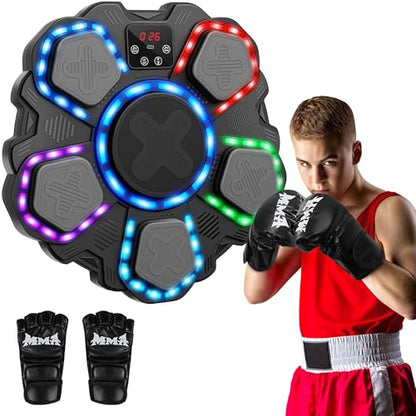 Music Boxing Machine Sport Toys for Kids and Adults,Wall Mounted Bluetooth Smart Punching Target,Training Pad Toy with Boxing Glove,Ideas Toys for Boys Girls Kids 3 4 5 6 7 8 9 10 11 12+ Years Old - color: Black L