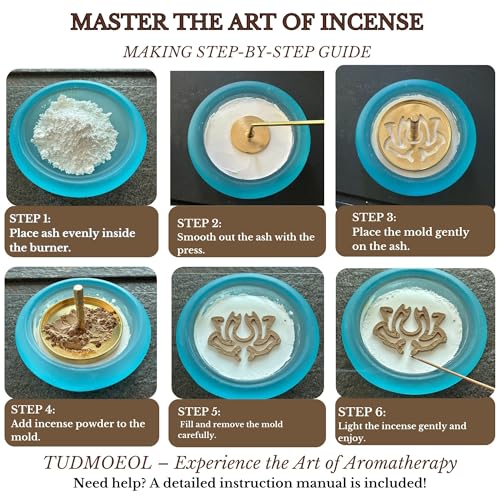 Powder Incense Burner Kit with Brass Censer, Incense Ash Tools and Mold Press Set, Complete Gift Box for Meditation, Yoga and Home Relaxation - color: Sapphire Blue
