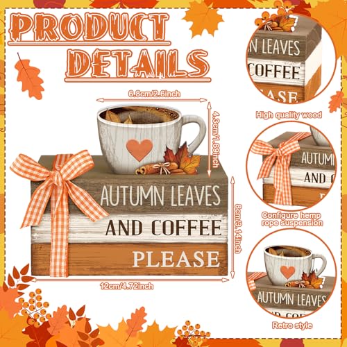4 Pcs Fall Tiered Tray Decor Rustic Decorative Mini Wooden Faux Book Stack Autumn Maple Leaf Coffee Decorations Thanksgiving Harvest Farmhouse Table Centerpiece for Home Shelf Tabletop Office Kitchen - style: Fall