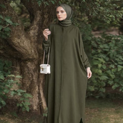 FYMNSI Abayas for Women Muslim Dress Modest Maxi Robe Abaya Kaftan Dresses Eid Prayer Clothes Arabian Islamic Dubai Outfit - color: Olive Green