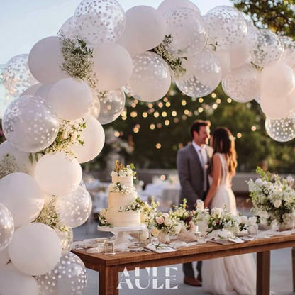 AULE Party Balloons Pack of 42-12in White Confetti Balloons & White Latex Balloons and 64ft Ribbons - 12 Inches Balloons Decorations Set - color: White